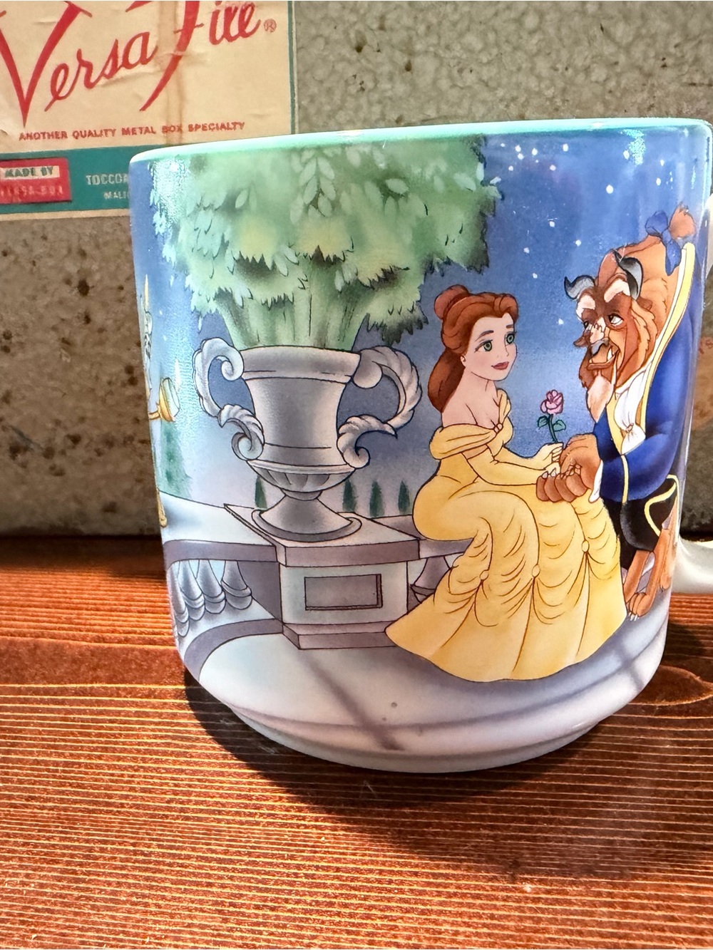 Vintage Disney Yellow & Blue Beauty and the BeastMug Featuring Belle and Beast